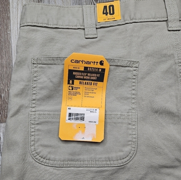 Carhartt BS2614-M Rugged Flex Relaxed Fit Canvas Work Short 40x10 NEW Khaki - Picture 5 of 8